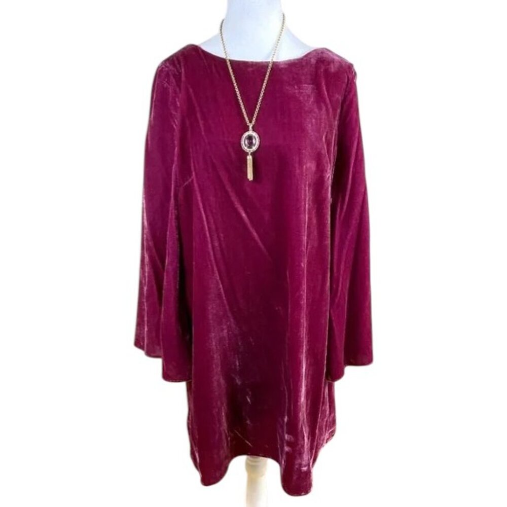 ModCloth Velvet Dress Flared Sleeves Low Back Berry (M)